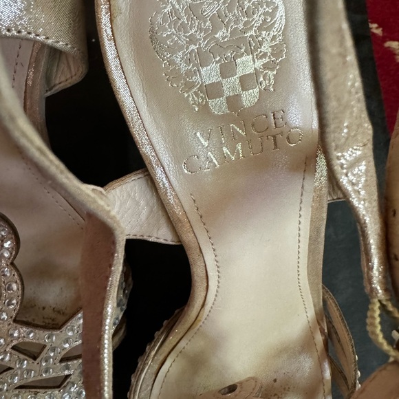 Vince Camuto Christina￼ Stiletto 4.5” Heel Gold Lame Rhinestone Strap Woman 8M - Picture 3 of 4